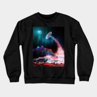 Waves At The Alien Beach As UFO Takes Off Into Space Crewneck Sweatshirt